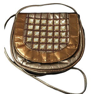 NWOT Vintage Samir Handbag Leather Gold, Bronze Metallic Jeweled Crossbody Purse